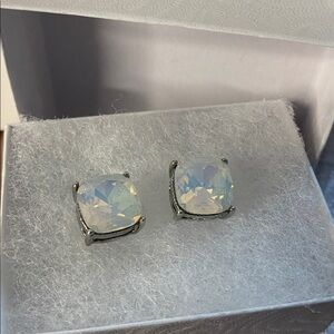 Elegant Silver-Toned Stud Earrings 
Milky glass, possibly moonstone